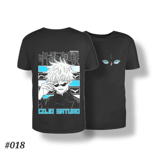 JJK Gojo Satoru Blue Design Black Tshirt #018