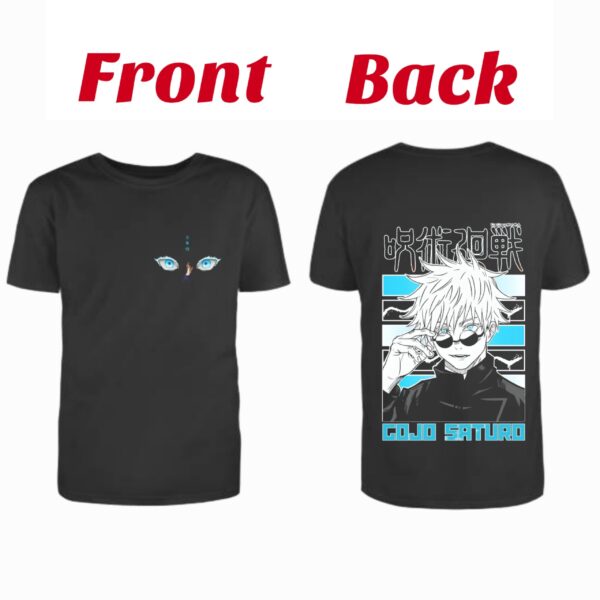 JJK Gojo Satoru Blue Design Black Tshirt #018 - Image 2