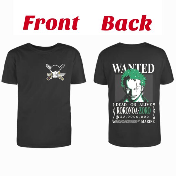 Roronoa Zoro Wanted Poster Black Tshirt #019 - Image 2