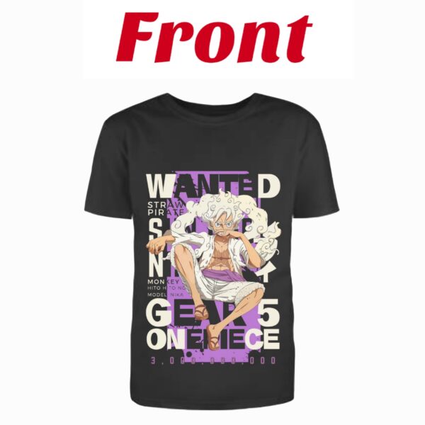 Monkey D Luffy Wanted Gear 5 Black Tshirt #011 - Image 2